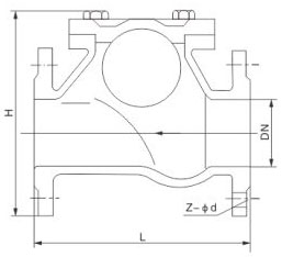 HQ41X滑道滾球式止回閥安裝示意圖 HQ41X滑道滾球式止回閥安裝示意圖